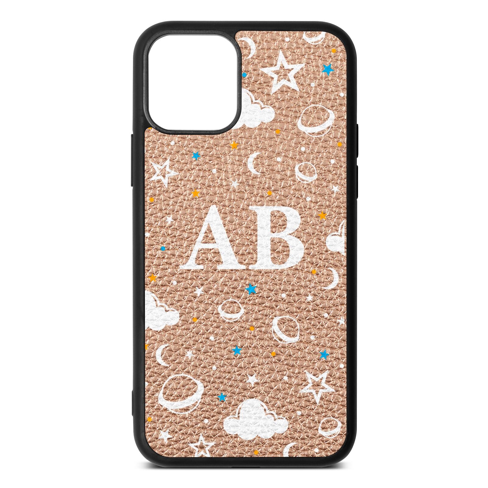 Astronomical Initials Rose Gold Pebble Leather iPhone 11 Case