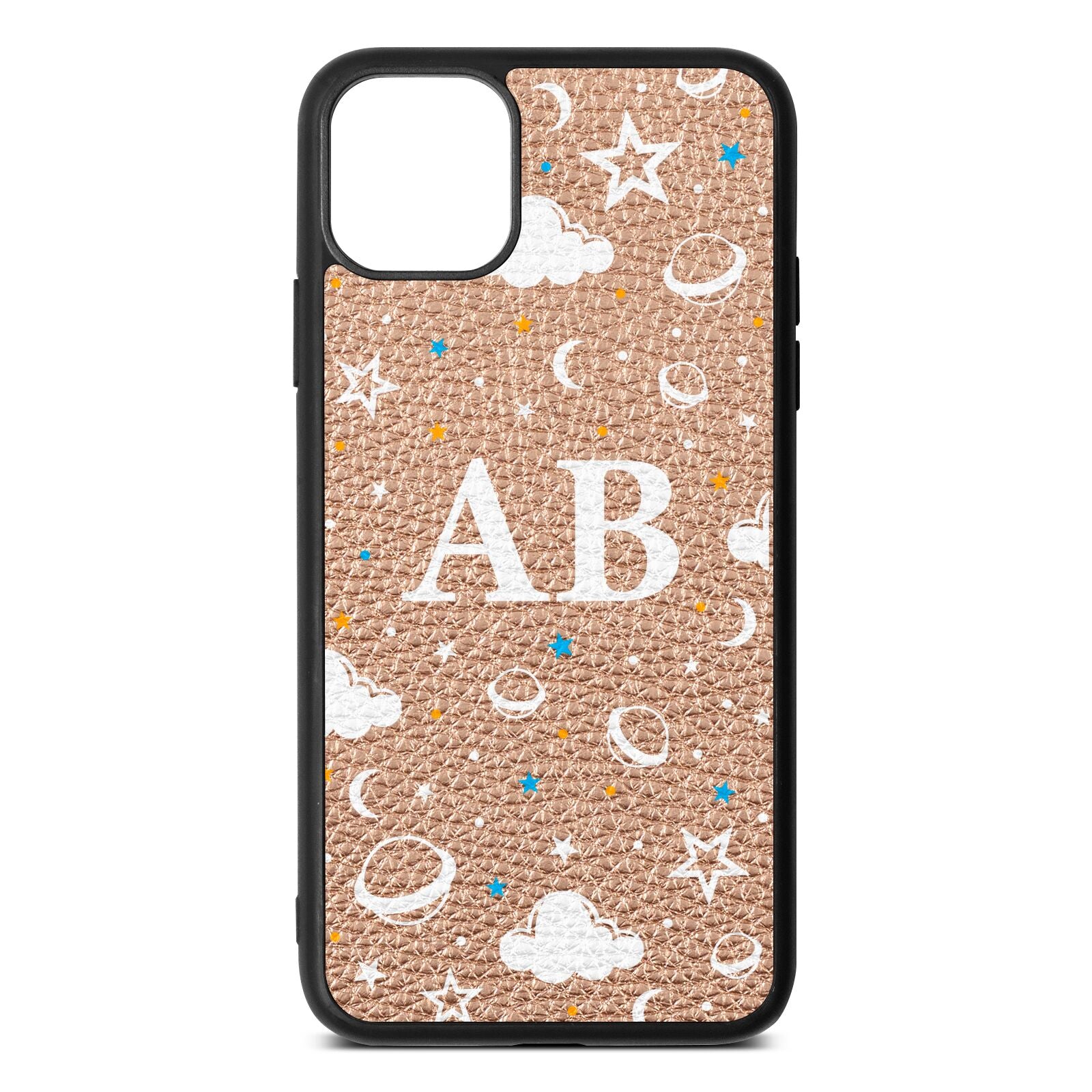 Astronomical Initials Rose Gold Pebble Leather iPhone 11 Pro Max Case