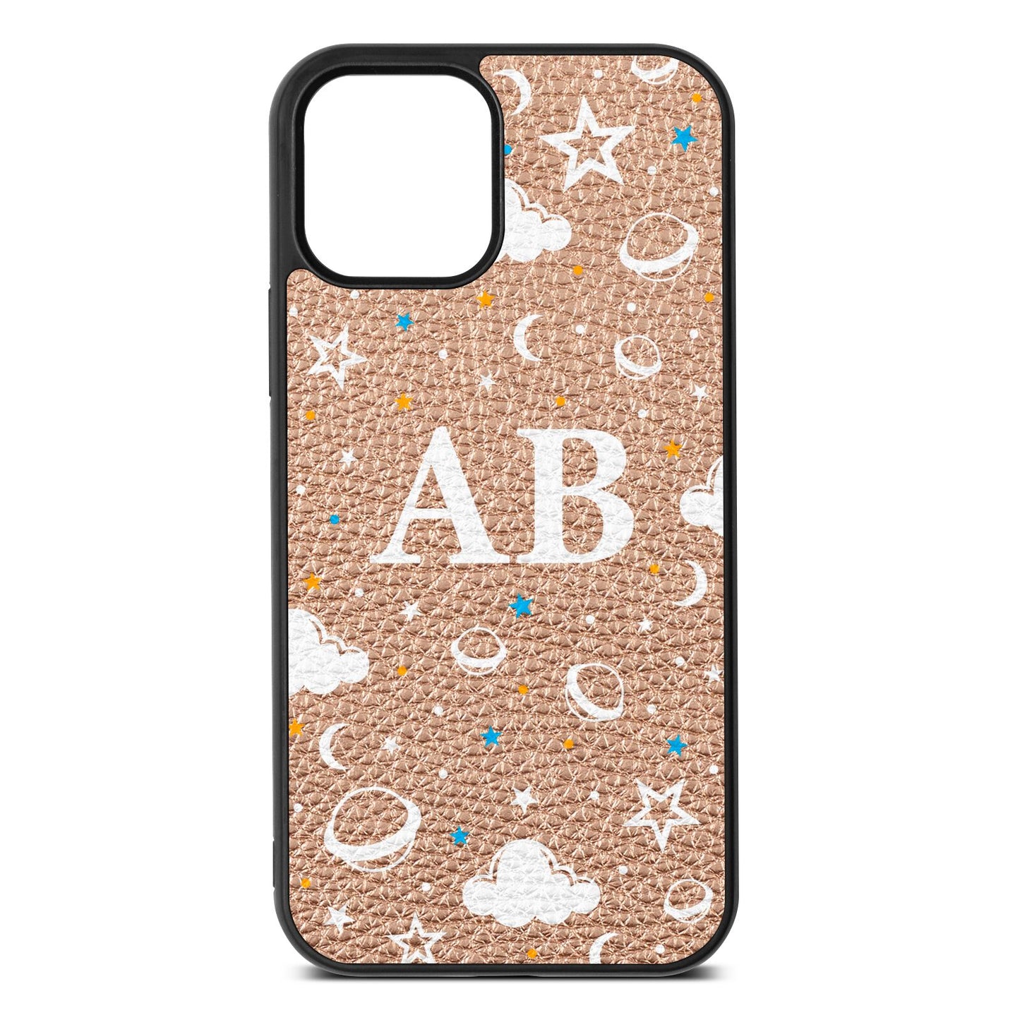 Astronomical Initials Rose Gold Pebble Leather iPhone 12 Case