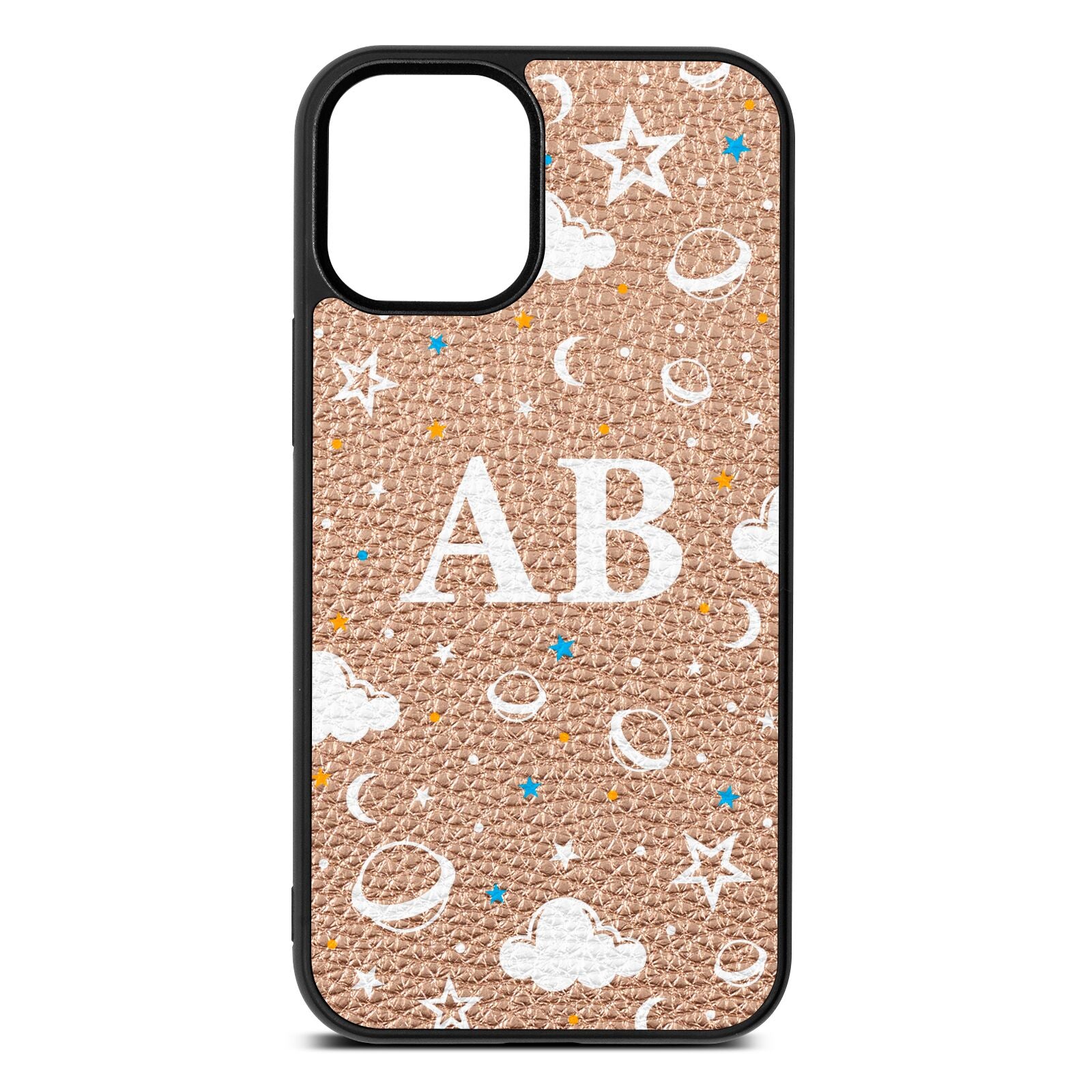 Astronomical Initials Rose Gold Pebble Leather iPhone 12 Mini Case