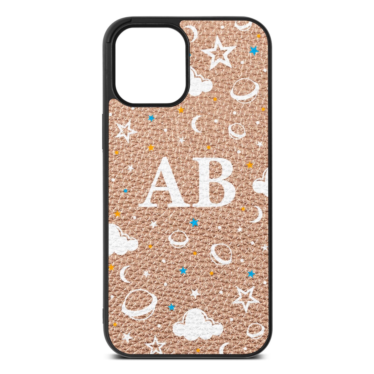 Astronomical Initials Rose Gold Pebble Leather iPhone 12 Pro Max Case