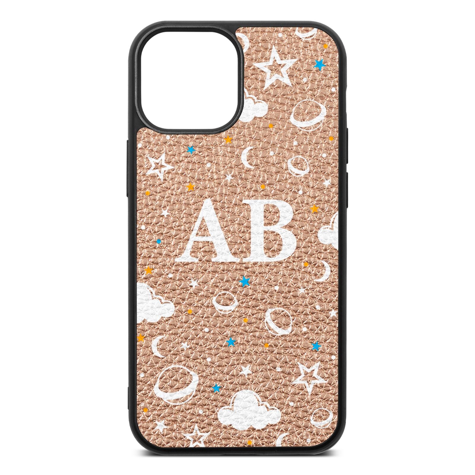 Astronomical Initials Rose Gold Pebble Leather iPhone 13 Mini Case