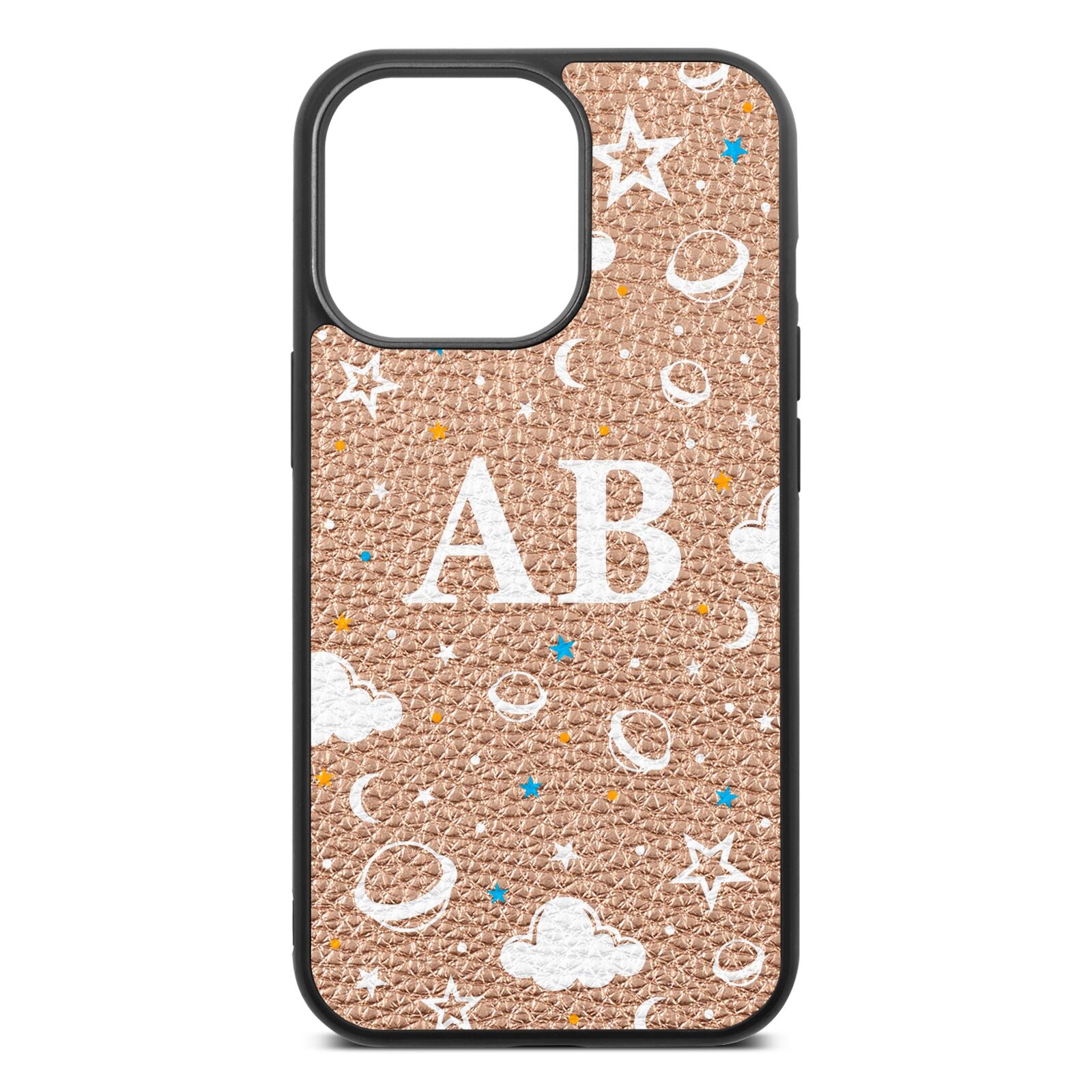 Astronomical Initials Rose Gold Pebble Leather iPhone 13 Pro Case