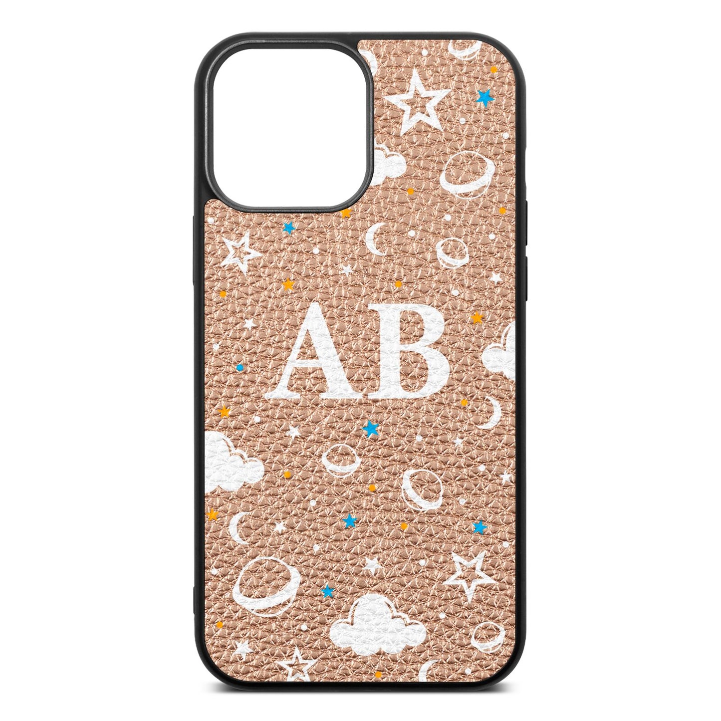 Astronomical Initials Rose Gold Pebble Leather iPhone 13 Pro Max Case