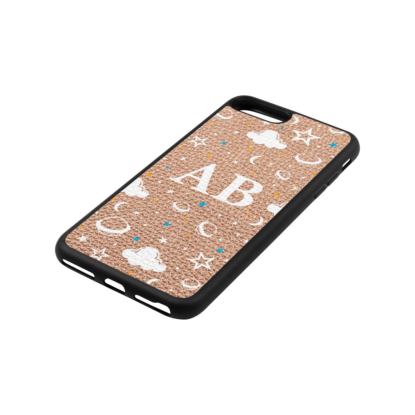 Astronomical Initials Rose Gold Pebble Leather iPhone 8 Plus Case Side Angle