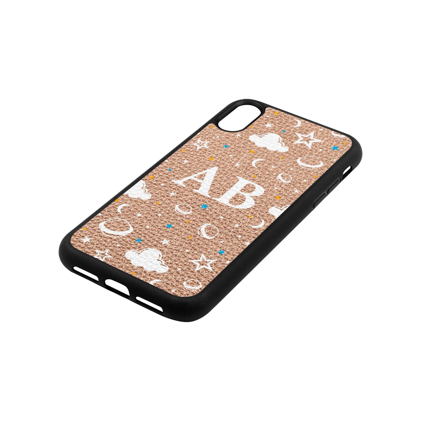 Astronomical Initials Rose Gold Pebble Leather iPhone Xr Case Side Angle