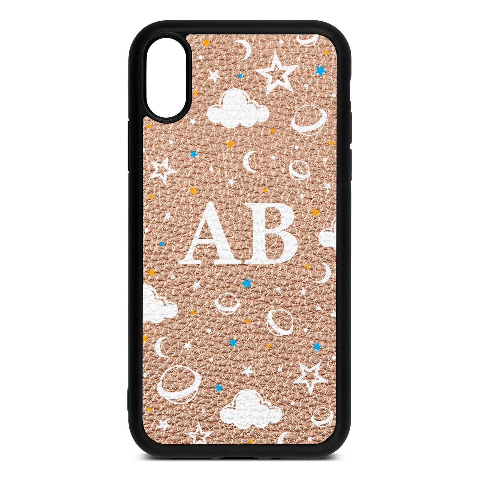 Astronomical Initials Rose Gold Pebble Leather iPhone Xr Case