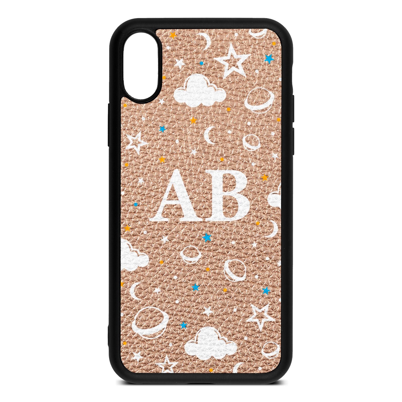 Astronomical Initials Rose Gold Pebble Leather iPhone Xs Case