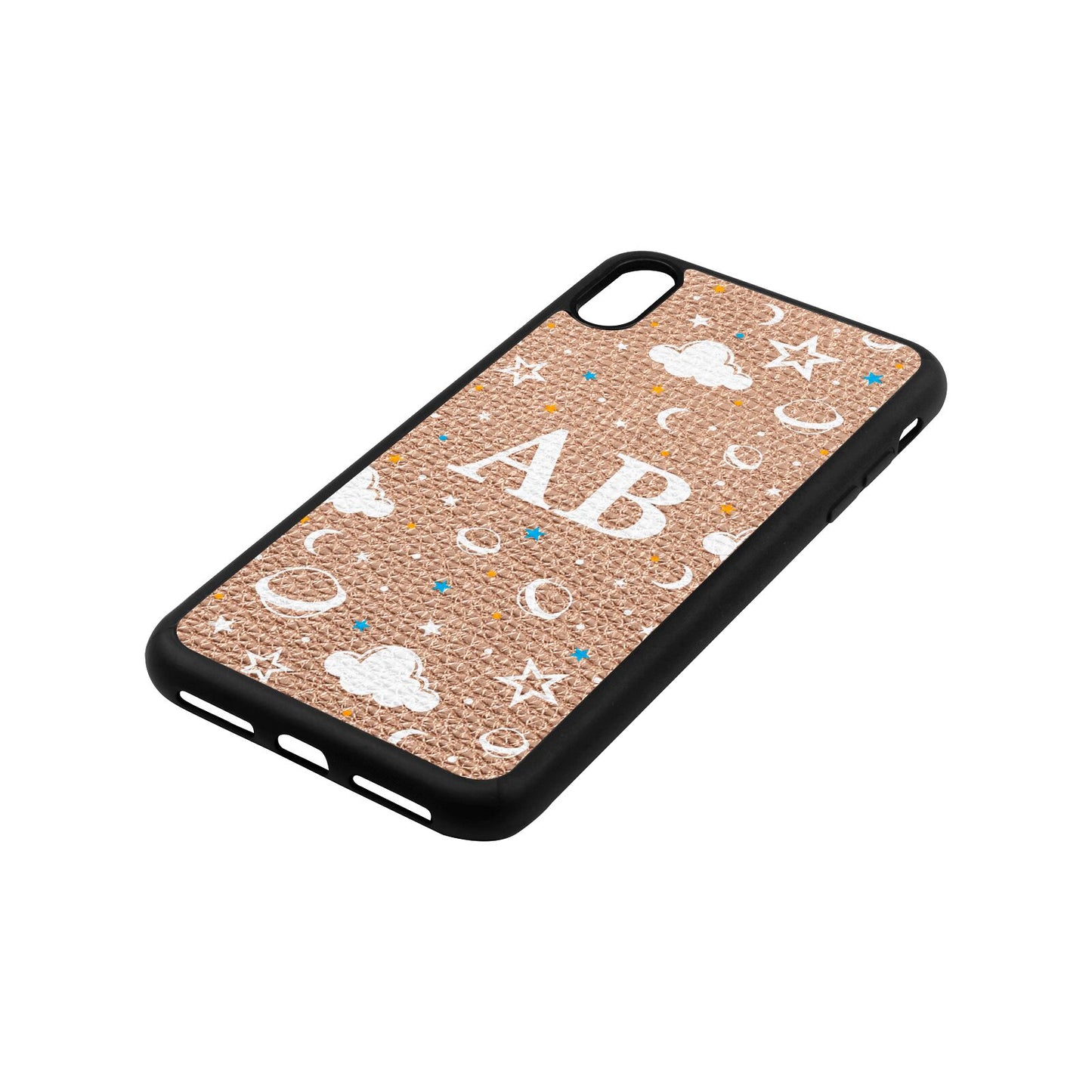 Astronomical Initials Rose Gold Pebble Leather iPhone Xs Max Case Side Angle