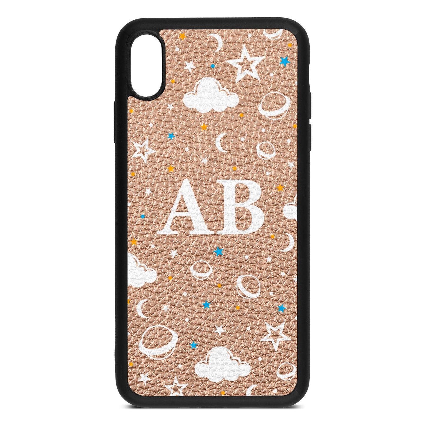 Astronomical Initials Rose Gold Pebble Leather iPhone Xs Max Case