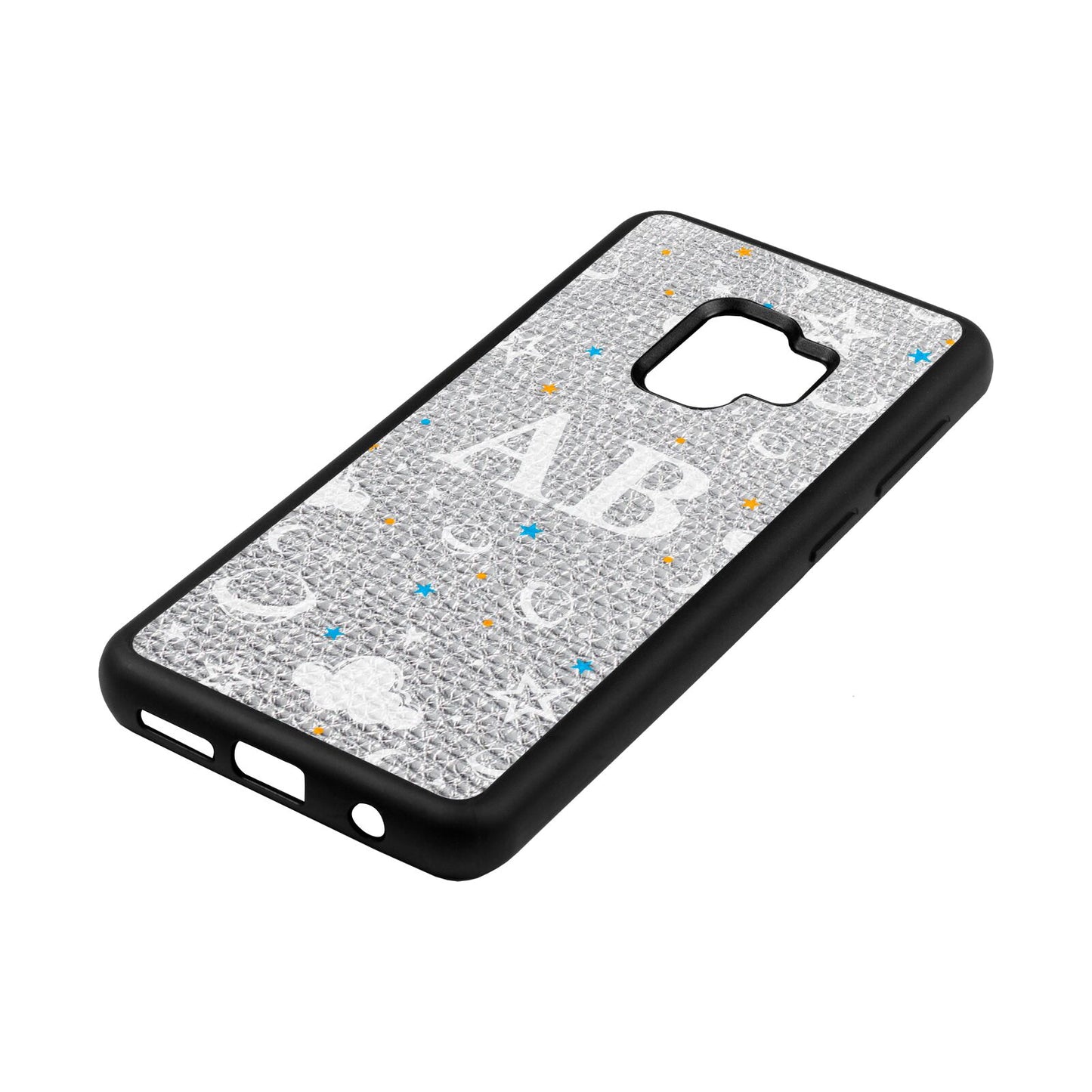 Astronomical Initials Silver Pebble Leather Samsung S9 Case Side Angle