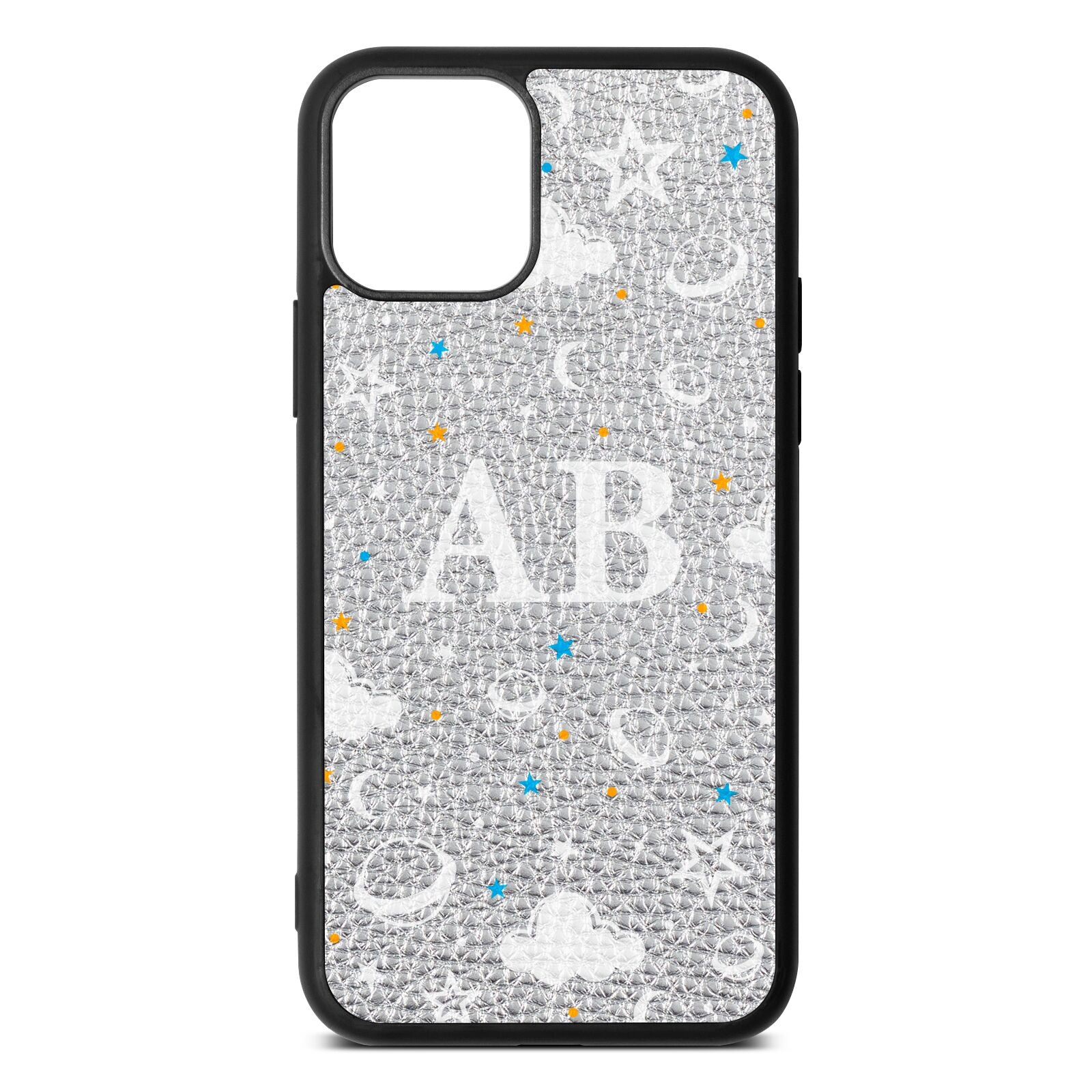 Astronomical Initials Silver Pebble Leather iPhone 11 Case