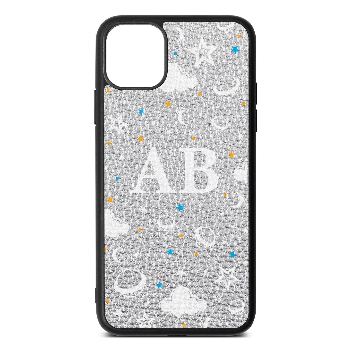 Astronomical Initials Silver Pebble Leather iPhone 11 Pro Max Case