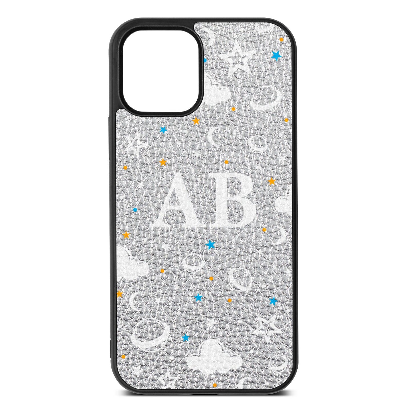 Astronomical Initials Silver Pebble Leather iPhone 12 Case