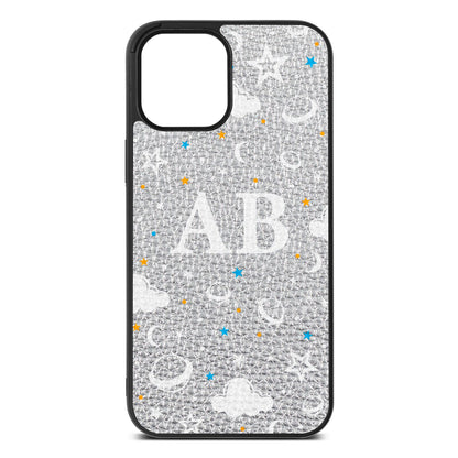 Astronomical Initials Silver Pebble Leather iPhone 12 Pro Max Case