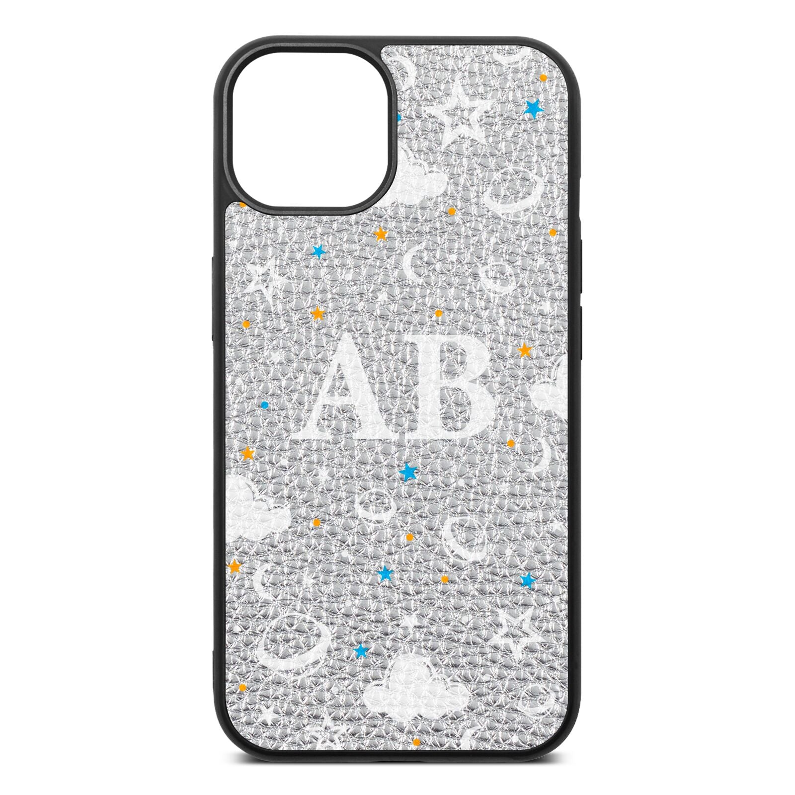 Astronomical Initials Silver Pebble Leather iPhone 13 Case