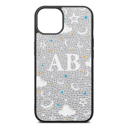 Astronomical Initials Silver Pebble Leather iPhone 13 Case