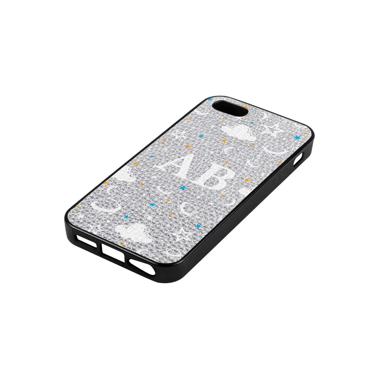 Astronomical Initials Silver Pebble Leather iPhone 5 Case Side Angle