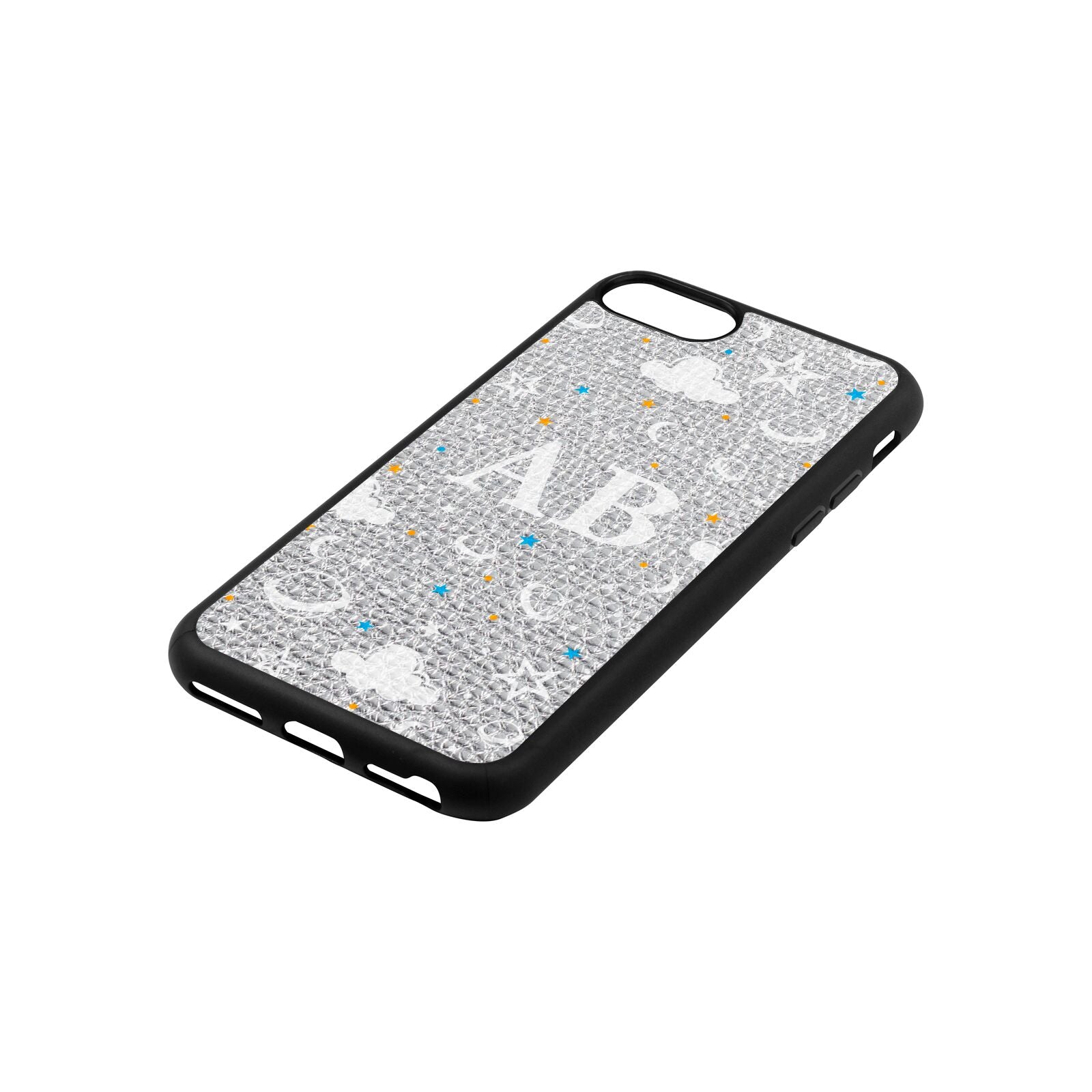 Astronomical Initials Silver Pebble Leather iPhone 8 Case Side Angle