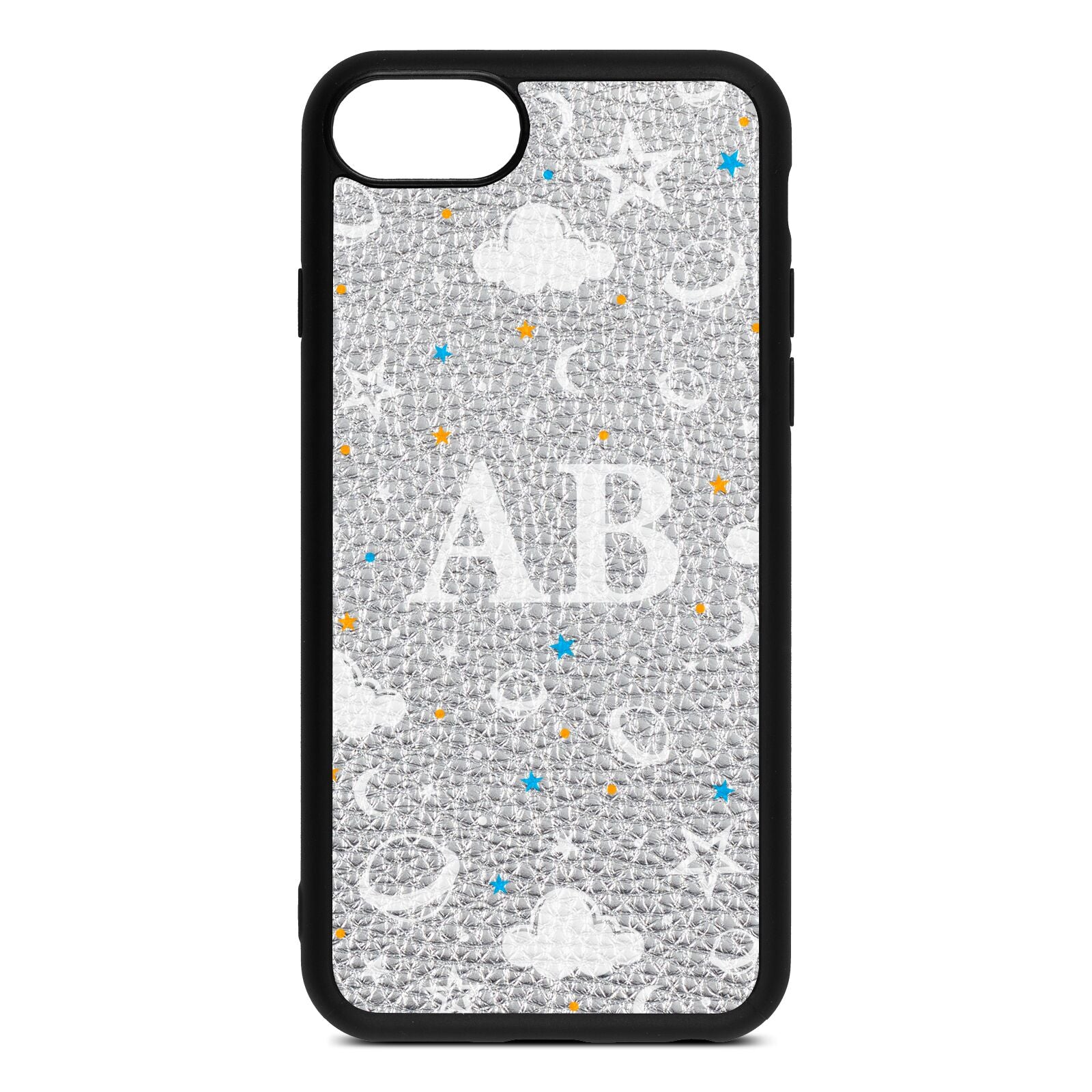 Astronomical Initials Silver Pebble Leather iPhone 8 Case