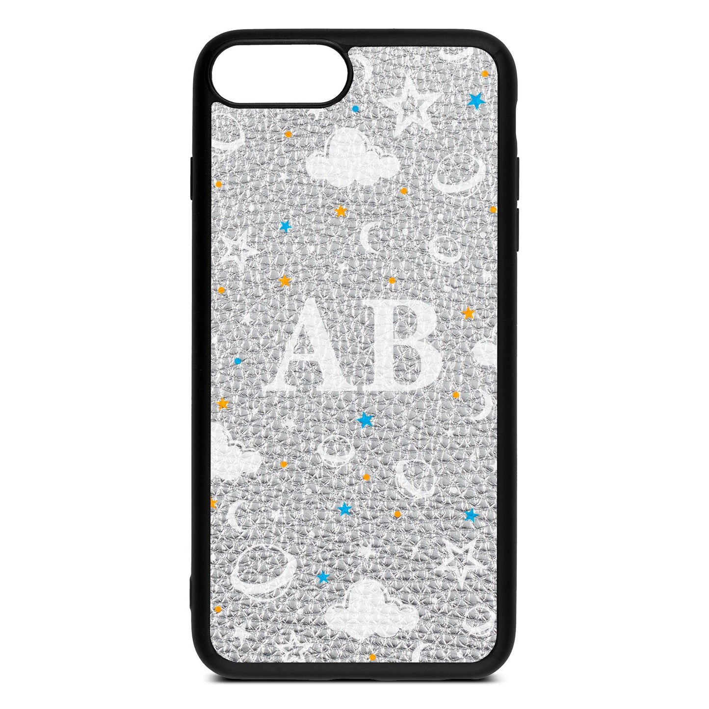 Astronomical Initials Silver Pebble Leather iPhone 8 Plus Case