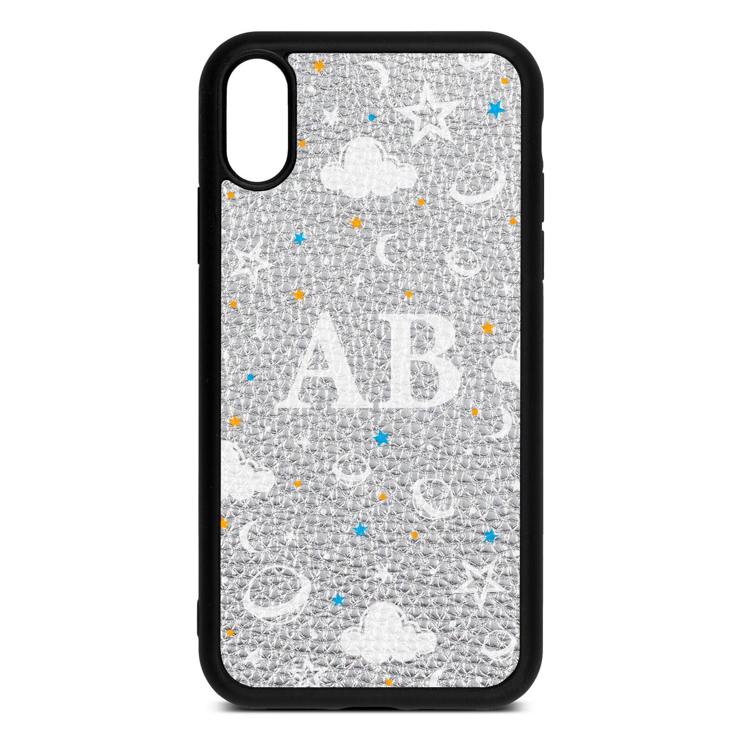 Astronomical Initials Silver Pebble Leather iPhone Xr Case