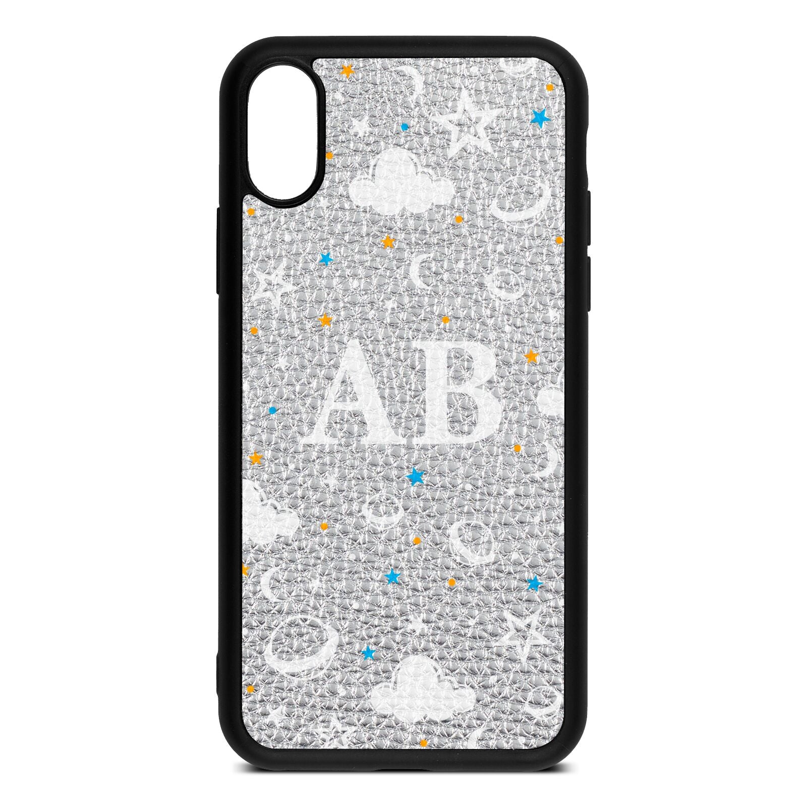 Astronomical Initials Silver Pebble Leather iPhone Xs Case