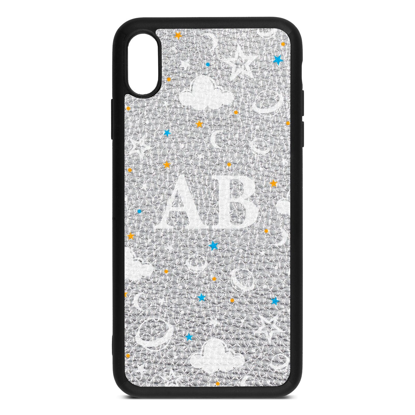 Astronomical Initials Silver Pebble Leather iPhone Xs Max Case