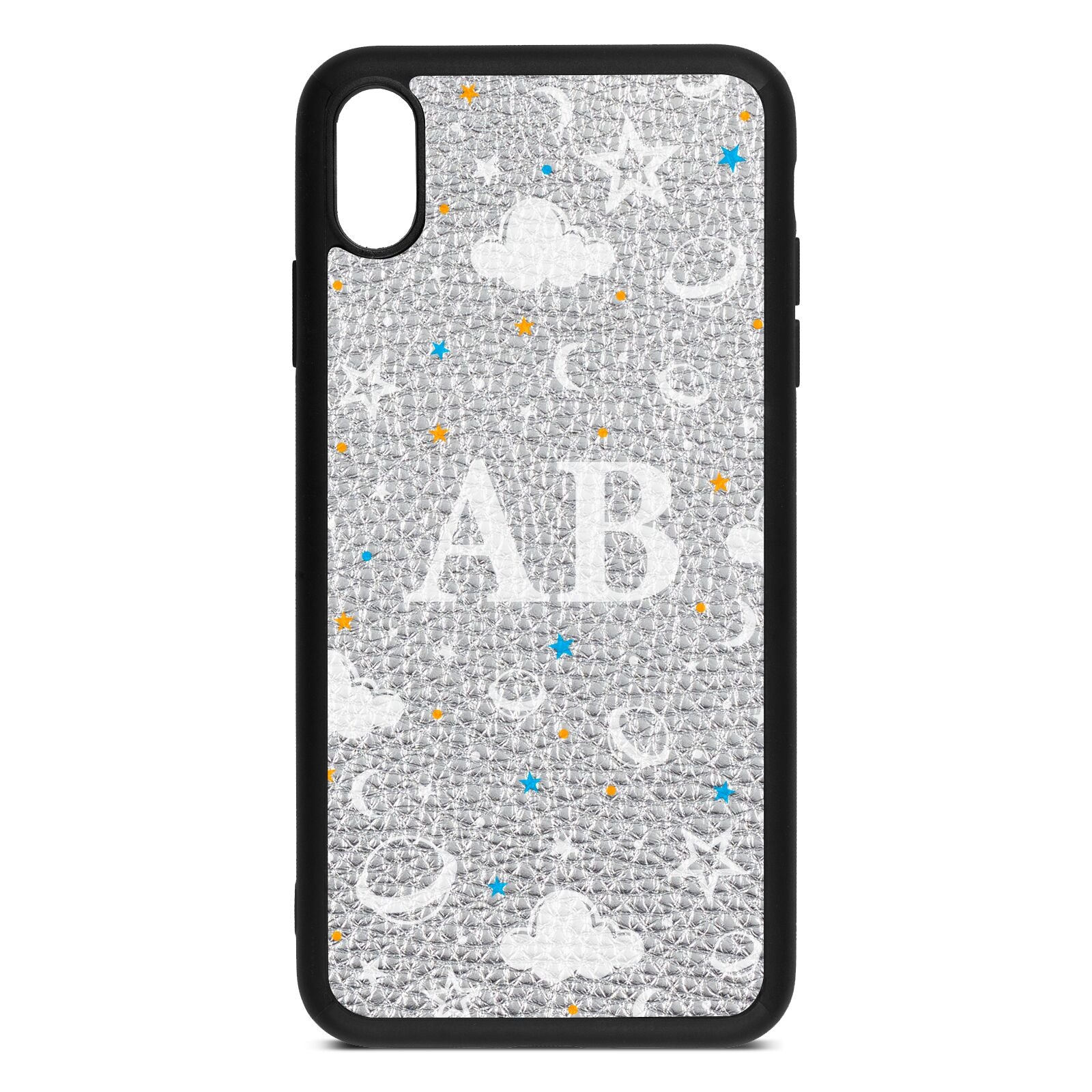 Astronomical Initials Silver Pebble Leather iPhone Xs Max Case