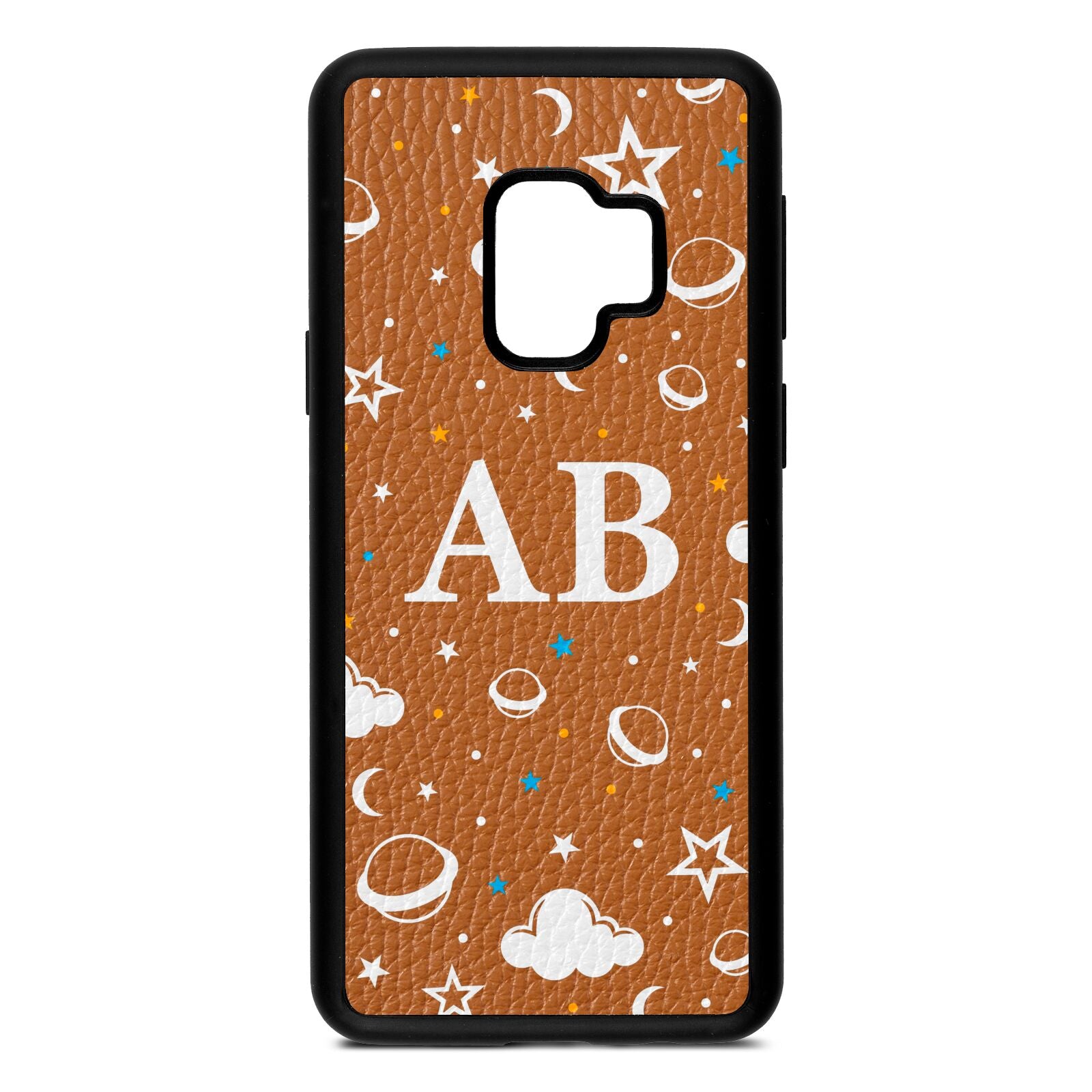 Astronomical Initials Tan Pebble Leather Samsung S9 Case