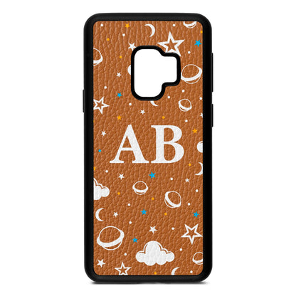 Astronomical Initials Tan Pebble Leather Samsung S9 Case