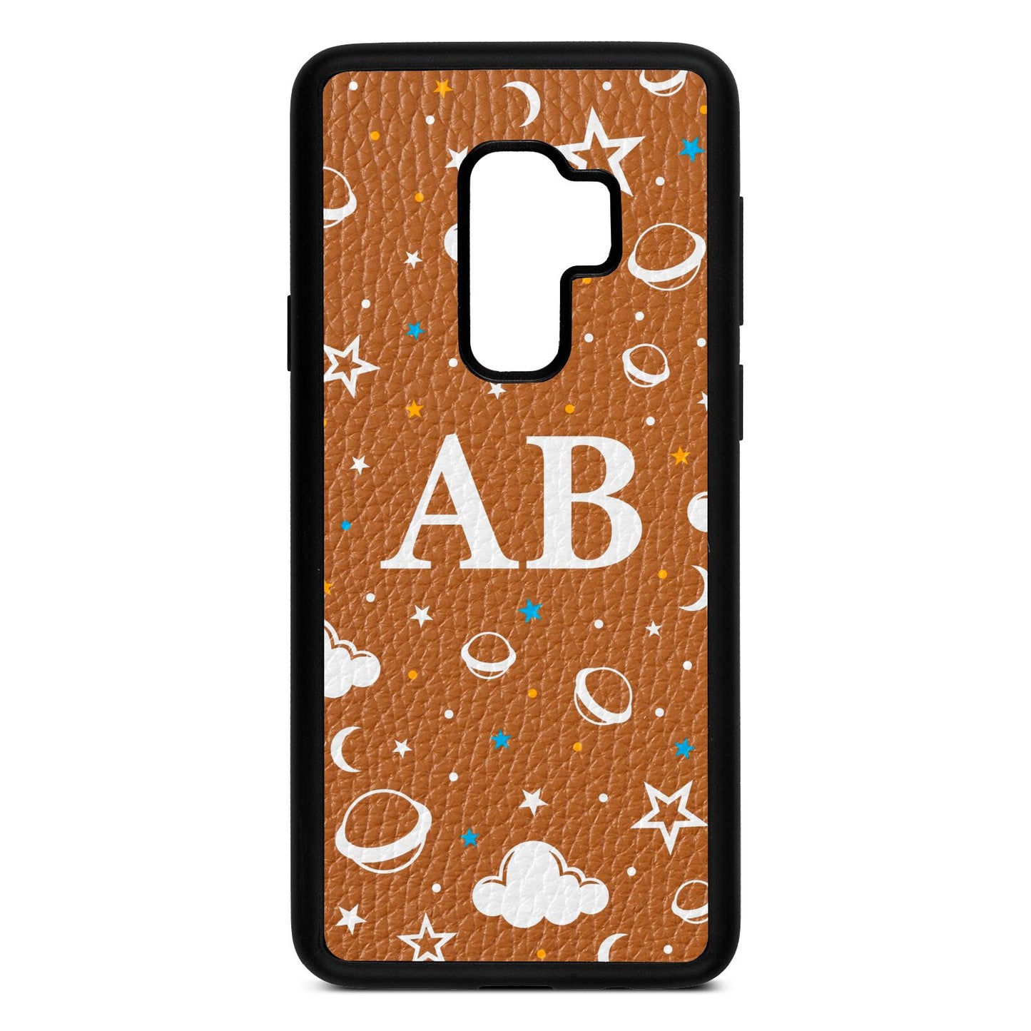 Astronomical Initials Tan Pebble Leather Samsung S9 Plus Case