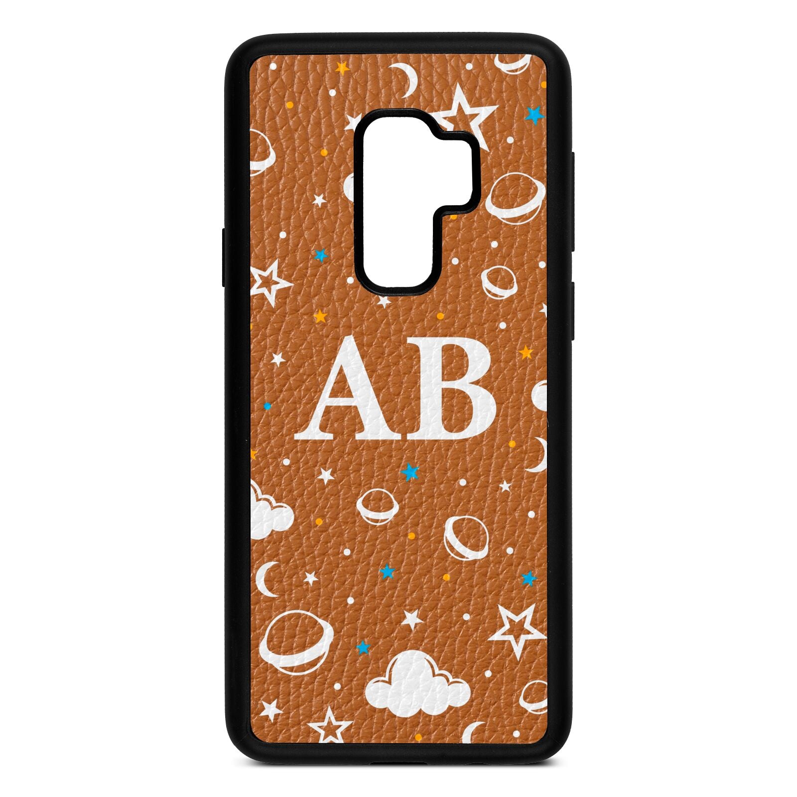 Astronomical Initials Tan Pebble Leather Samsung S9 Plus Case