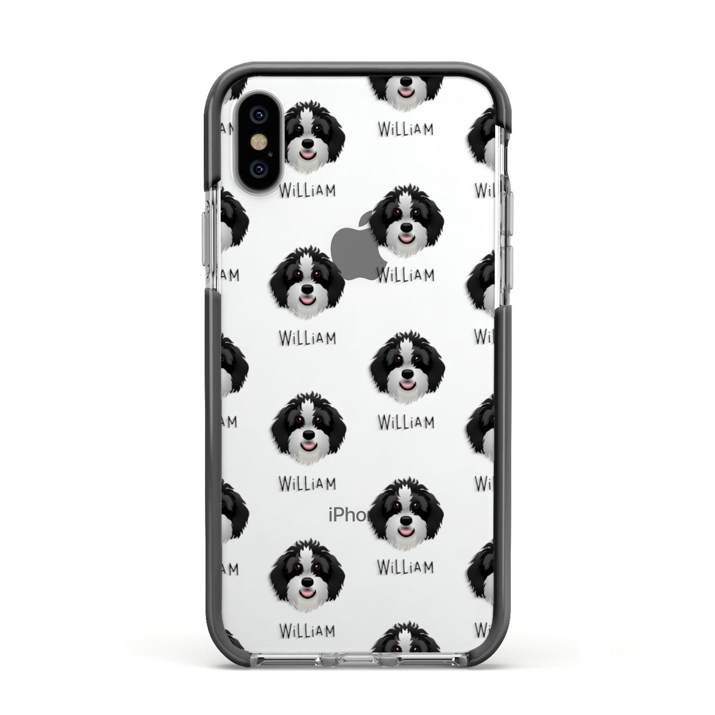 Aussiedoodle Icon with Name Apple iPhone Xs Impact Case Black Edge on Silver Phone