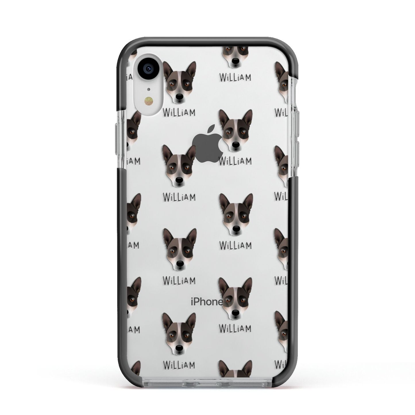 Australian Cattle Dog Icon with Name Apple iPhone XR Impact Case Black Edge on Silver Phone