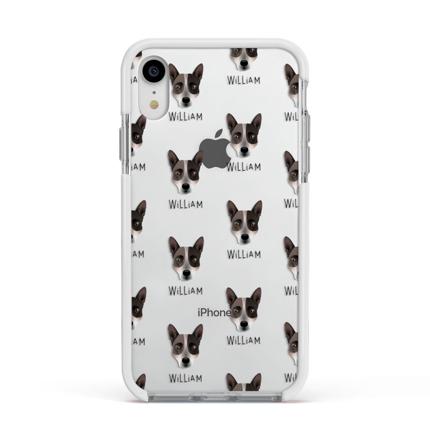 Australian Cattle Dog Icon with Name Apple iPhone XR Impact Case White Edge on Silver Phone