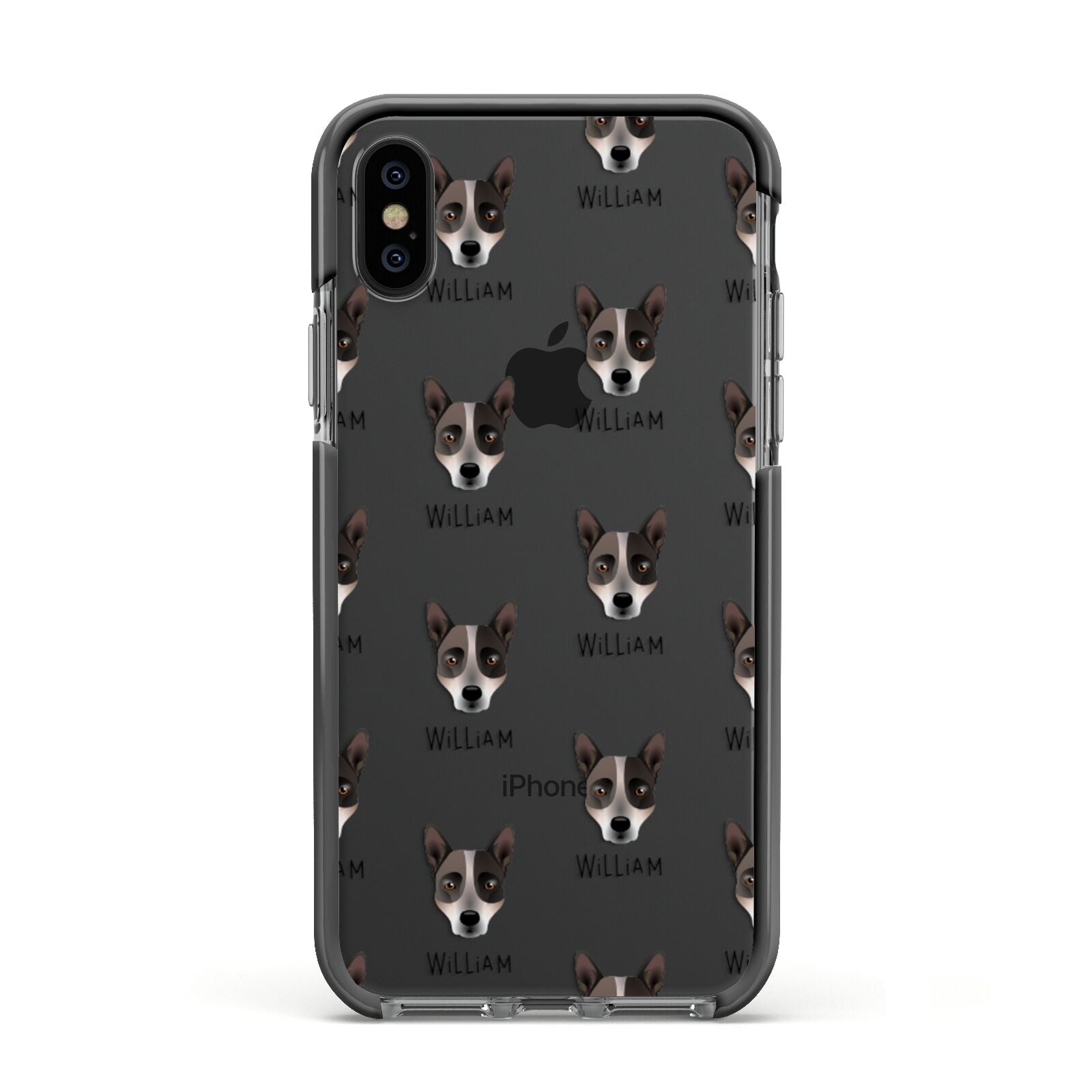 Australian Cattle Dog Icon with Name Apple iPhone Xs Impact Case Black Edge on Black Phone