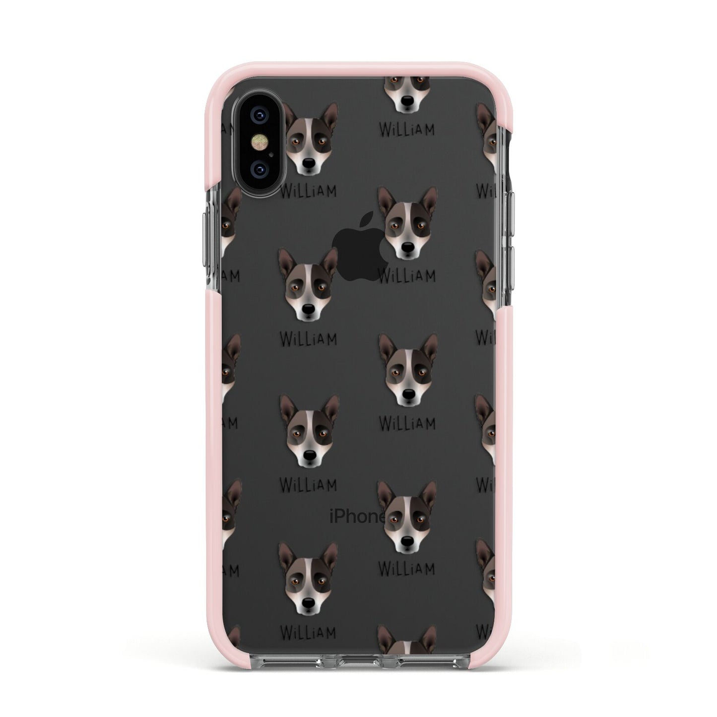 Australian Cattle Dog Icon with Name Apple iPhone Xs Impact Case Pink Edge on Black Phone