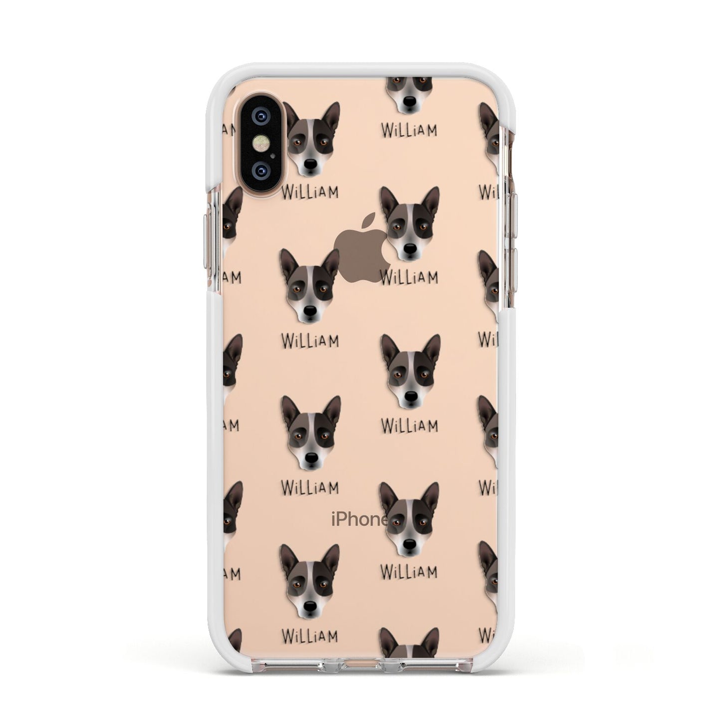 Australian Cattle Dog Icon with Name Apple iPhone Xs Impact Case White Edge on Gold Phone