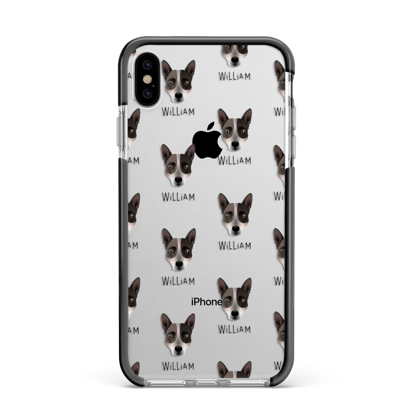 Australian Cattle Dog Icon with Name Apple iPhone Xs Max Impact Case Black Edge on Silver Phone