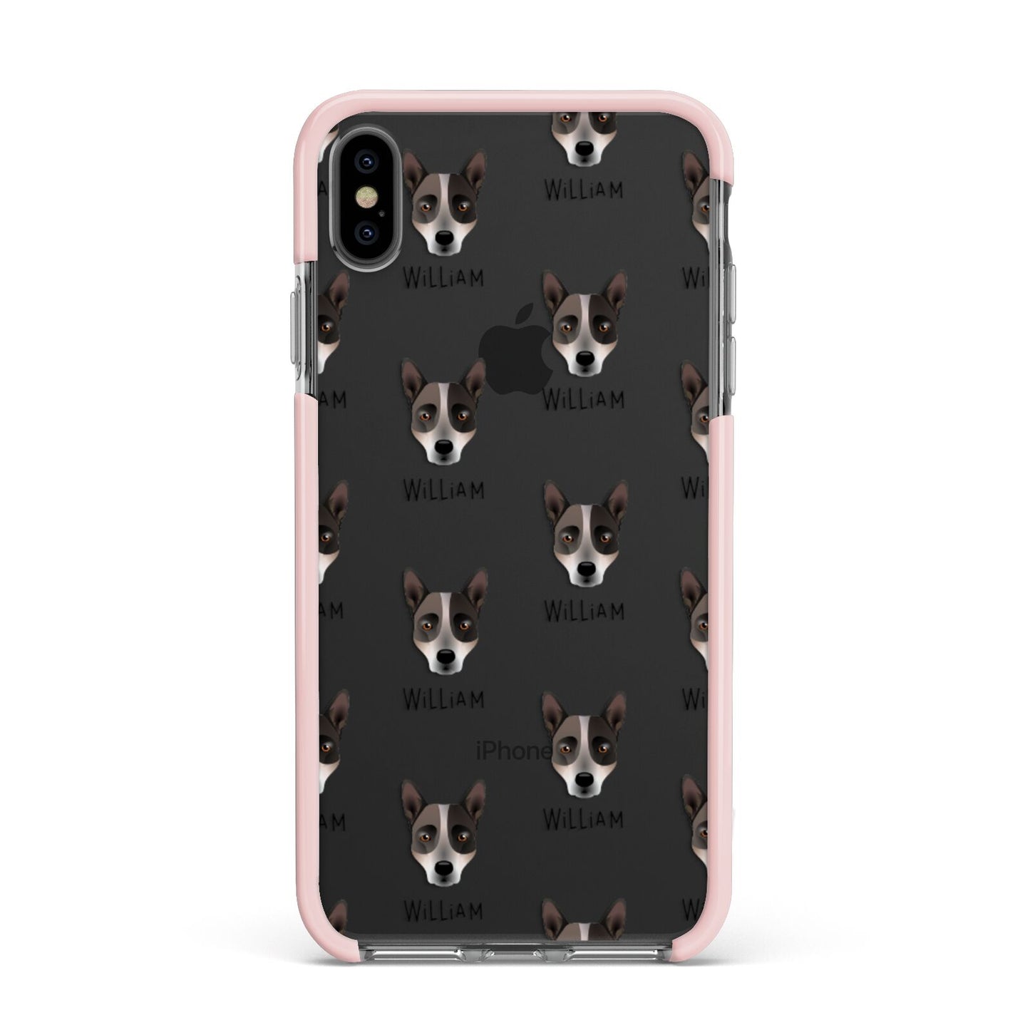 Australian Cattle Dog Icon with Name Apple iPhone Xs Max Impact Case Pink Edge on Black Phone