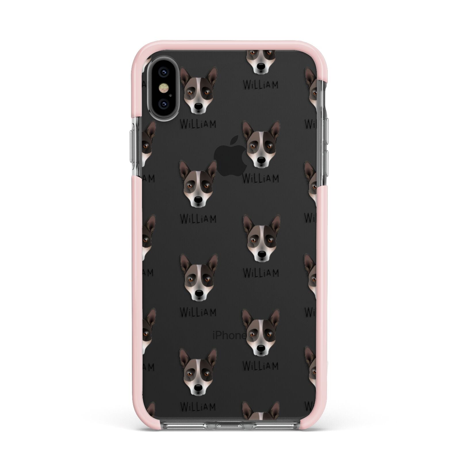 Australian Cattle Dog Icon with Name Apple iPhone Xs Max Impact Case Pink Edge on Black Phone