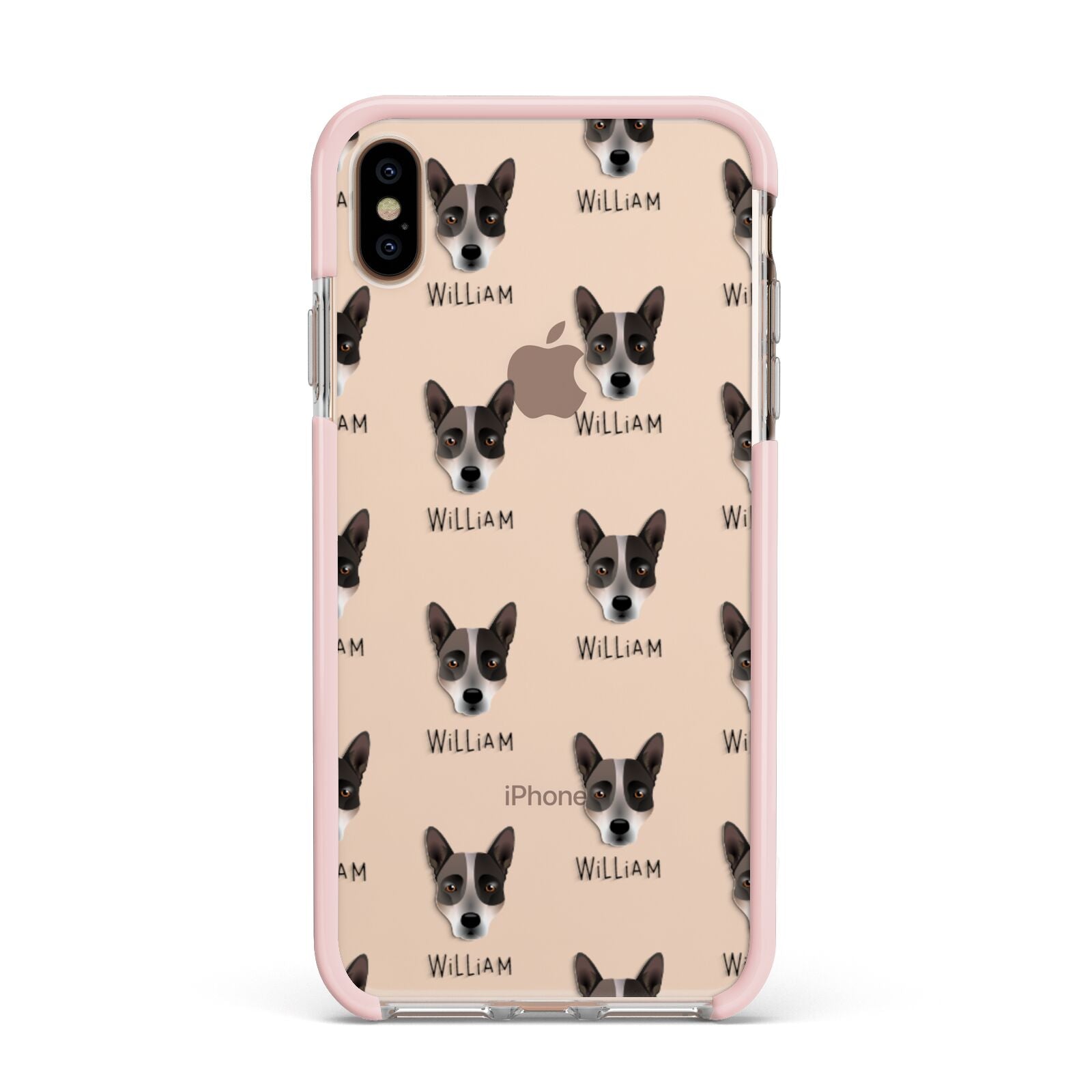 Australian Cattle Dog Icon with Name Apple iPhone Xs Max Impact Case Pink Edge on Gold Phone