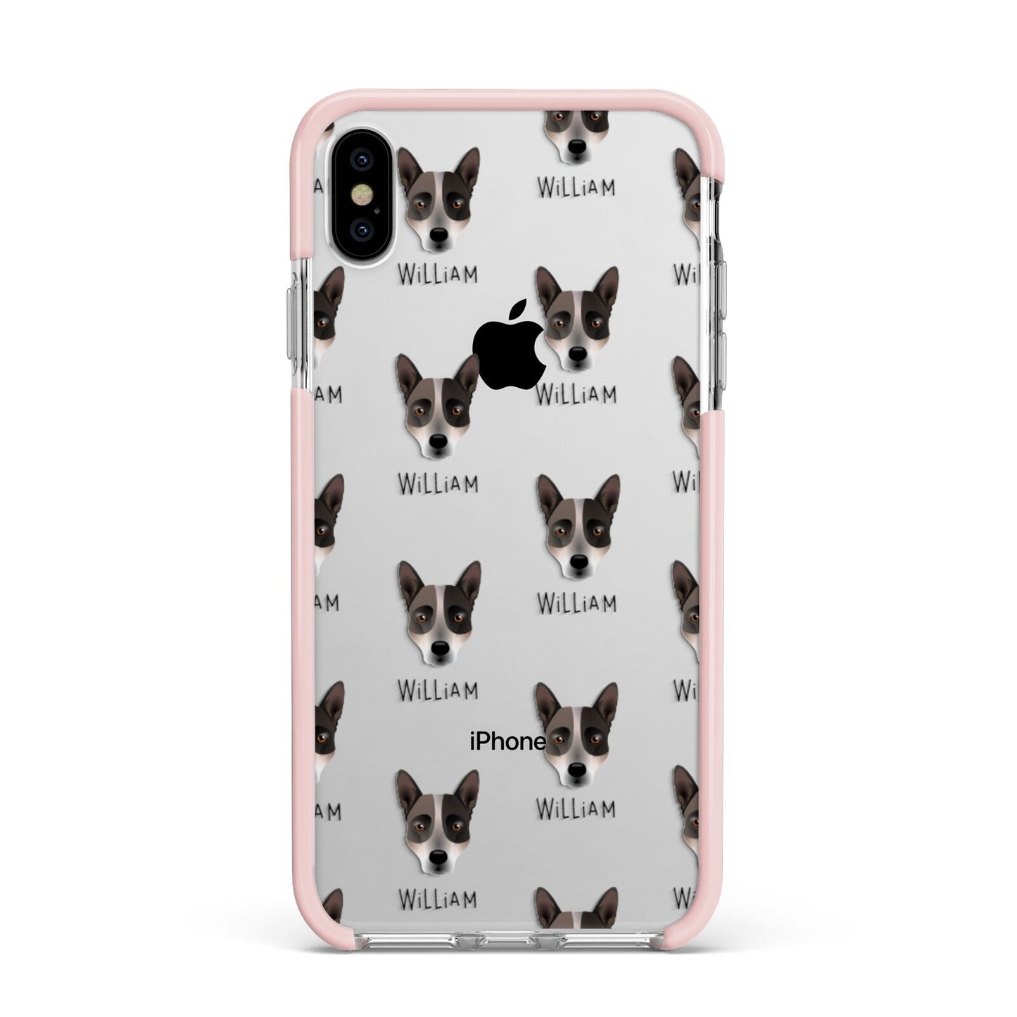 Australian Cattle Dog Icon with Name Apple iPhone Xs Max Impact Case Pink Edge on Silver Phone