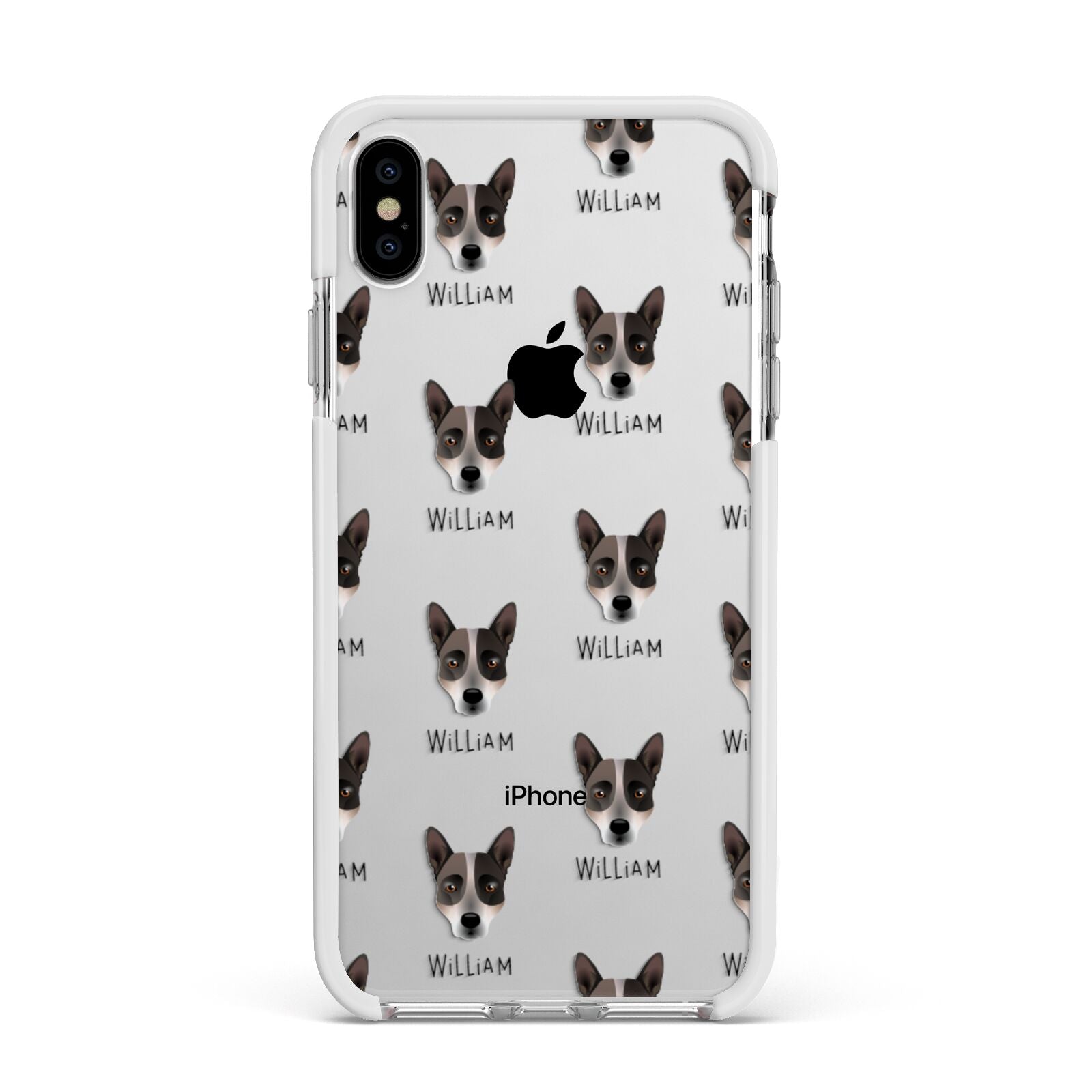 Australian Cattle Dog Icon with Name Apple iPhone Xs Max Impact Case White Edge on Silver Phone