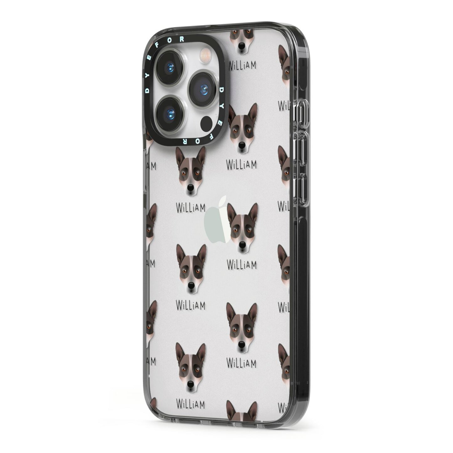 Australian Cattle Dog Icon with Name iPhone 13 Pro Black Impact Case Side Angle on Silver phone