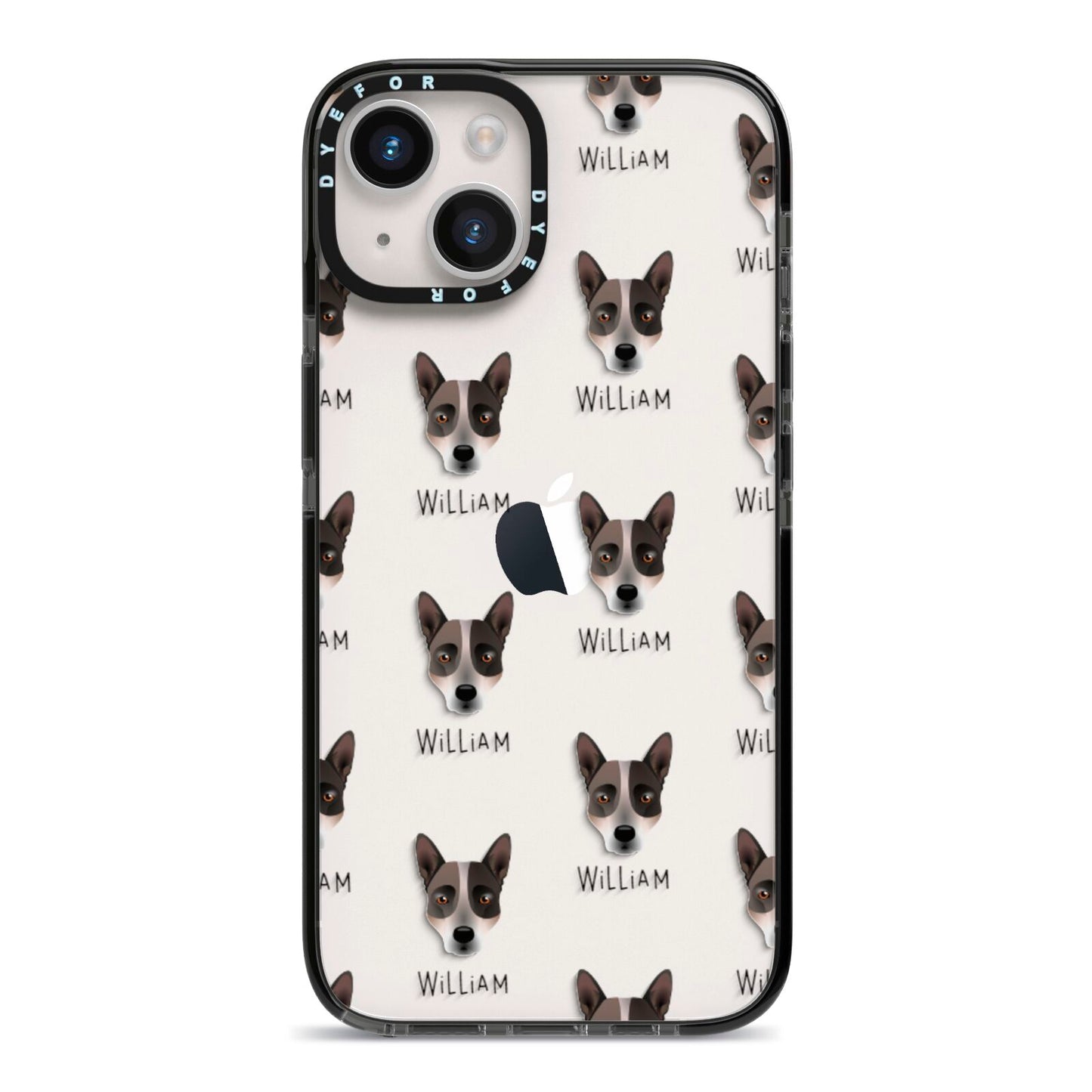 Australian Cattle Dog Icon with Name iPhone 14 Black Impact Case on Silver phone