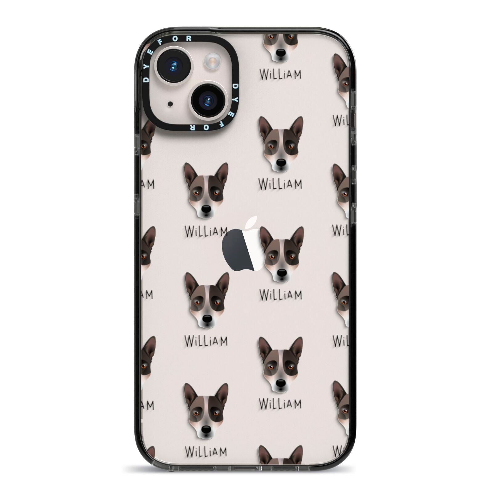 Australian Cattle Dog Icon with Name iPhone 14 Plus Black Impact Case on Silver phone