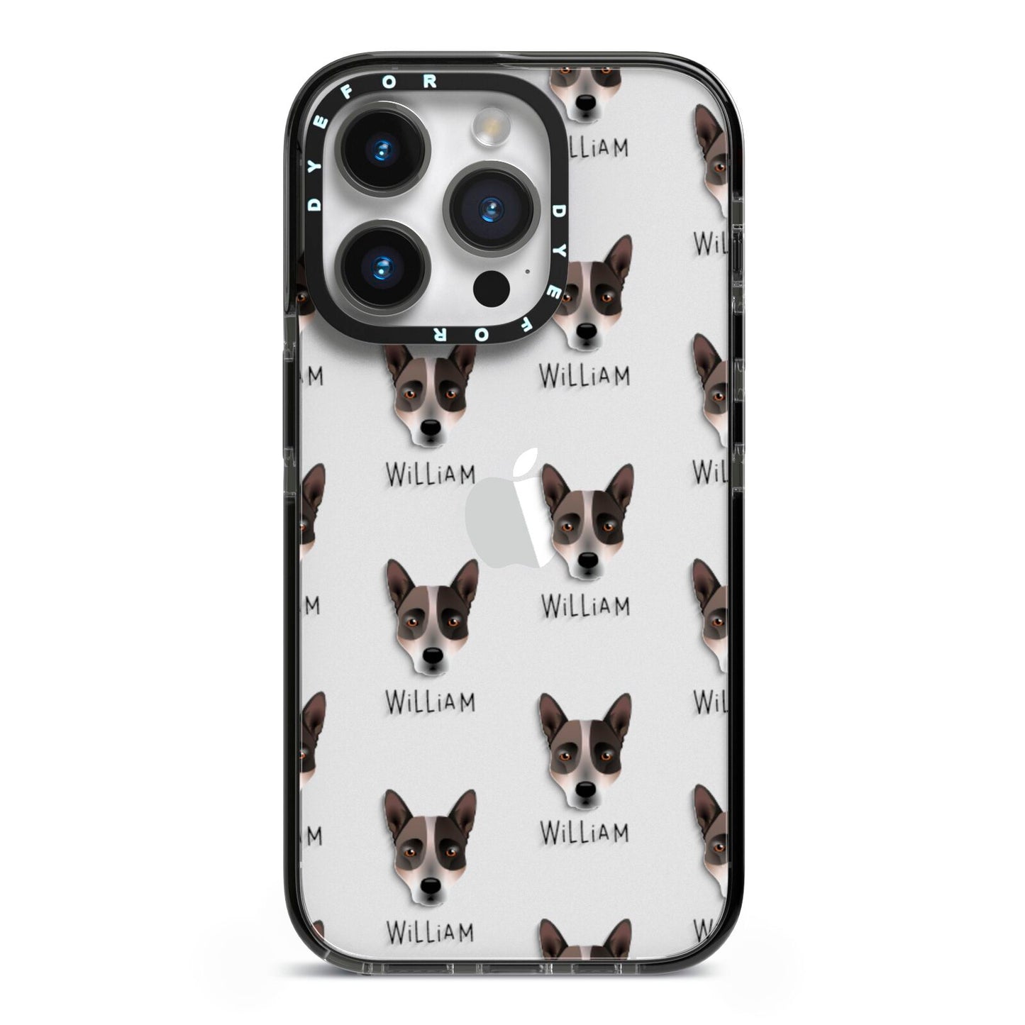 Australian Cattle Dog Icon with Name iPhone 14 Pro Black Impact Case on Silver phone