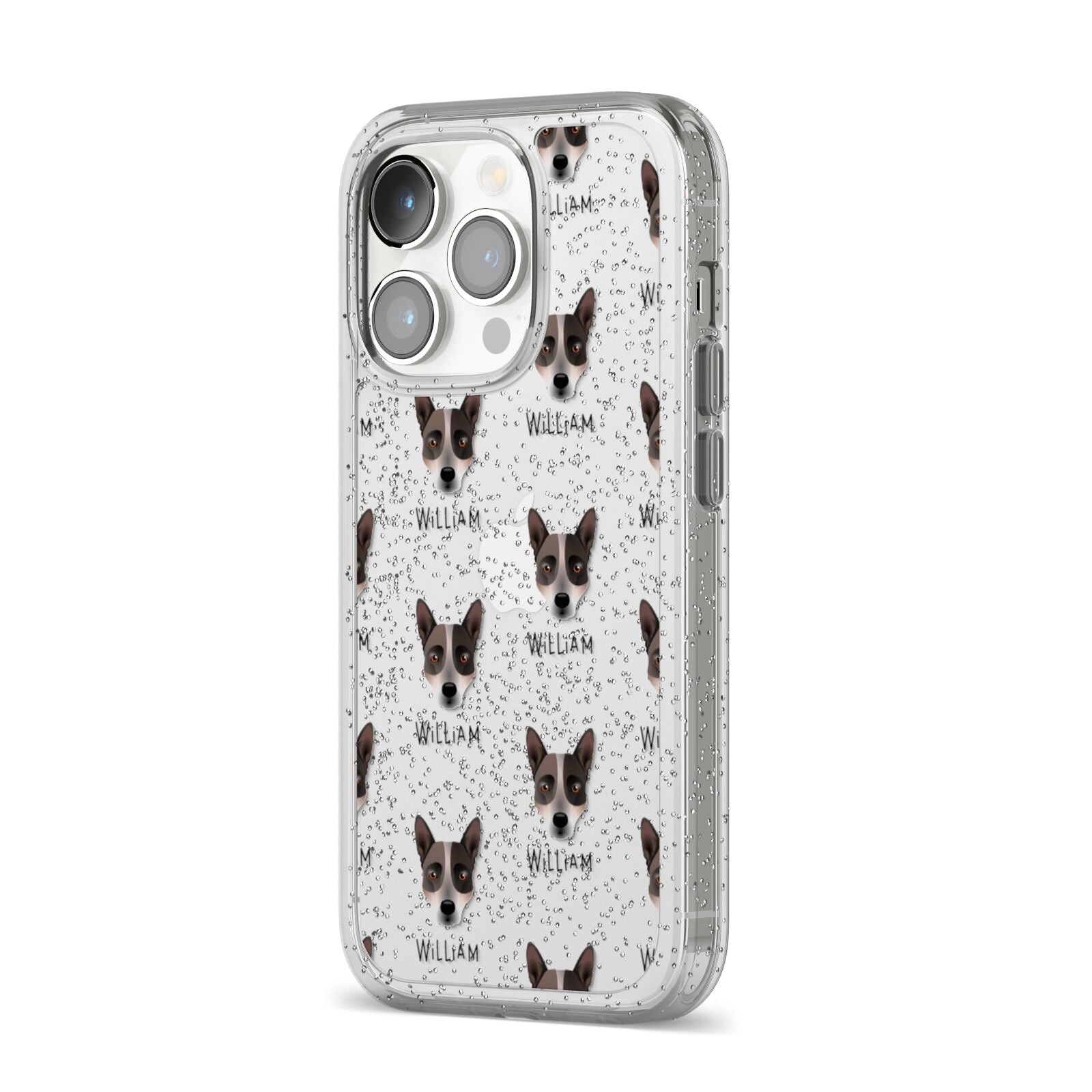 Australian Cattle Dog Icon with Name iPhone 14 Pro Glitter Tough Case Silver Angled Image